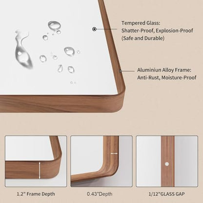 LOAAO 48X32 Inch Bathroom Mirror with Wood Grain Colored Metal Frame