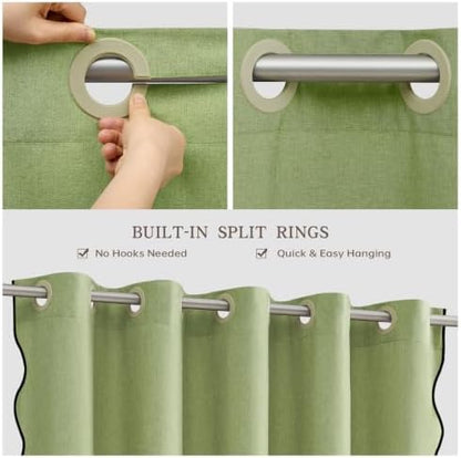 Furlinic Scalloped Linen No Hook Shower Curtain Sage Green Waterproof 72x75