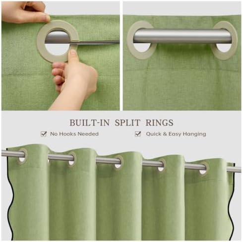 Furlinic Stall Scalloped Shower Curtain No Hook Waterproof Sage Green 48x75