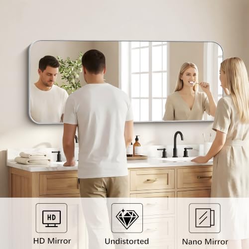 DESBING 55"x24" Bathroom Mirror for Over Sink, Silver Framed Wall Mirror