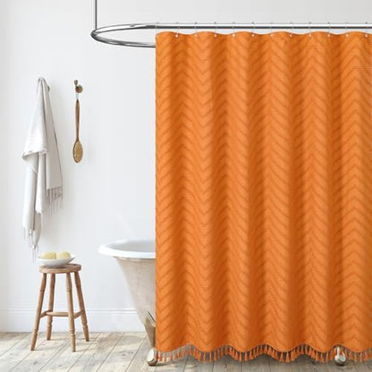 Dynamene Extra Long Boho Shower Curtain Tufted Chevron 72"x96" Burnt Orange
