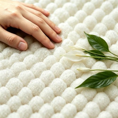 SUBRTEX Bathroom Rugs, 24" x 44" Chenille Bath Rug Soft Short Plush Bath Mat Soft Shower Mat Water Absorbent Shower Mat Quick Dry Machine Washable, Cream White
