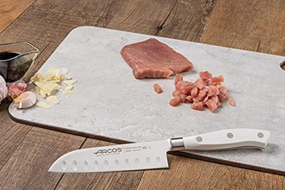Arcos Santoku Knife Forged Blade Stainless Steel NITRUM 140mm, POM Handle White, Resistant to Extreme Temperatures and Chemicals, Riviera Blanc Series