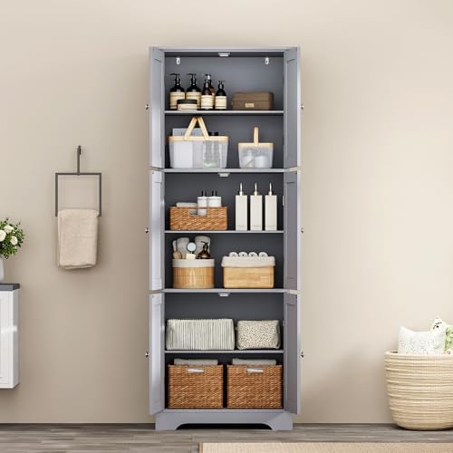 ChooChoo 63.2" Tall Bathroom Storage Cabinet with 6 Doors