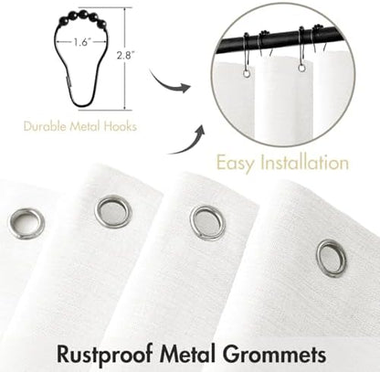 MIULEE Linen Fabric Shower Curtain White W72*L72 12 Metal Hooks