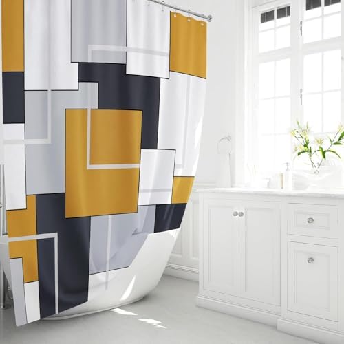 BTTN 36x72 Half Modern Geometric Waterproof Fabric Shower Curtain Set, Gold