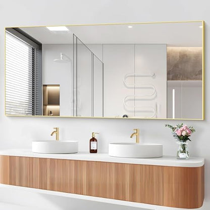 COFENY 36x72inch Bathroom Mirror, Gold Rectangle Mirror with Thin Metal Frame, Large Rectangular Wall Mirrors for Bathroom, Living Roomm, Hair Salon, Big Farmehouse Mirror Hang Horizontal/Vertical