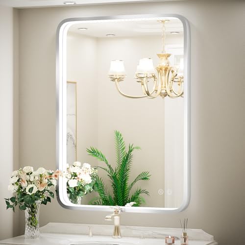 24x36 Inch LED Sliver Frame Bathroom Mirror,3-Color