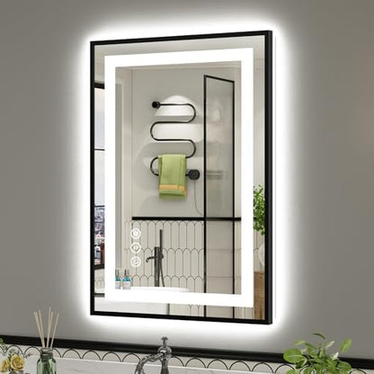 24x36 Inch LED Bathroom Mirror with Black Frame, Backlit & Front Lit
