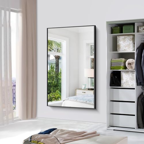 BONEWEI Bathroom Mirror,60x36 inch Large Wall Mirror for Bathroom Wall Mounted Black Rectangle Mirrors,Black Bathroom Mirror for Living Room,Farmhouse,Bedroom Entryway,Horizontal/Vertical