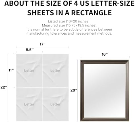 Retro Copper Effect Framed Wall Mirror, 16x20 Rectangle Mirror