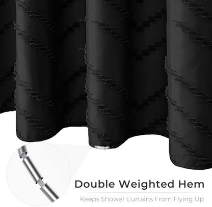 Black Boho Fabric Shower Curtain 72 x 90 Inches