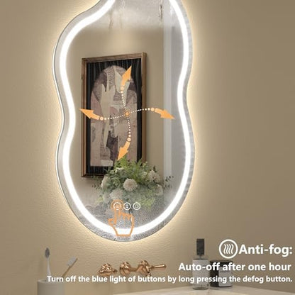 20x36 Inch Irregular LED Bathroom Vanity Mirror with Lights