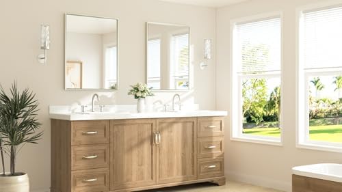 TETOTE Brushed Nickel Mirror for Bathroom Sink 28" x 36" Beveled Frame Brushed Nickel Vanity Rectangle Mirror for Bathroom Wall, Modern Farmhouse, Tempered Glass, Shatterproof, Stronger Frame