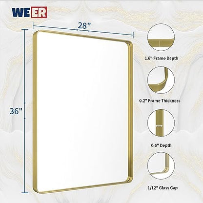 WEER Gold Bathroom Vanity Mirror 28X36 Inch