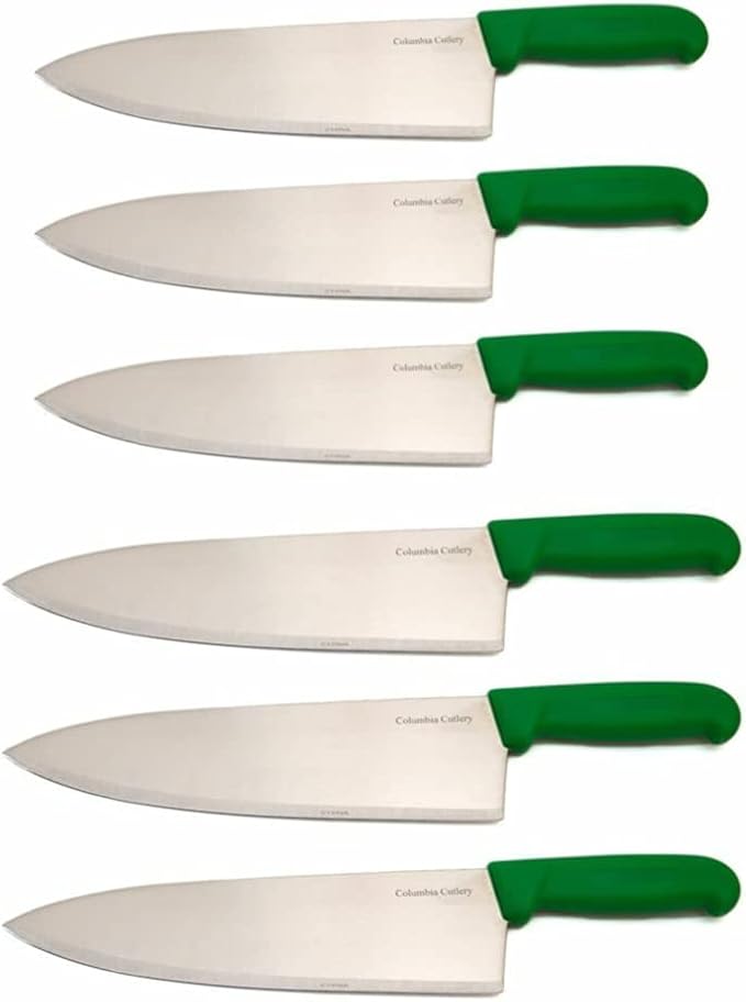 10" Columbia Cutlery Commercial Chef/Cook Knife - Green Fibrox Handle - Razor Sharp and Dishwasher Friendly (6 Pack - 10" Green Chef)