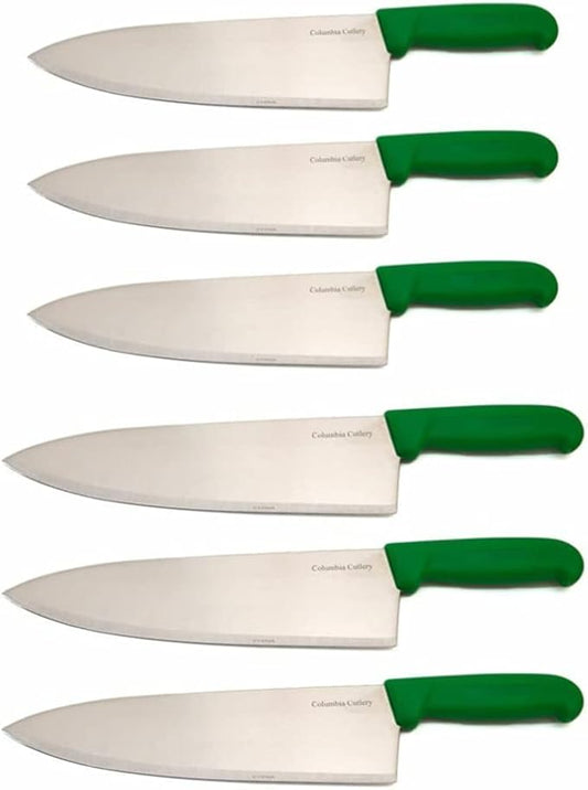 10" Columbia Cutlery Commercial Chef/Cook Knife - Green Fibrox Handle - Razor Sharp and Dishwasher Friendly (6 Pack - 10" Green Chef)