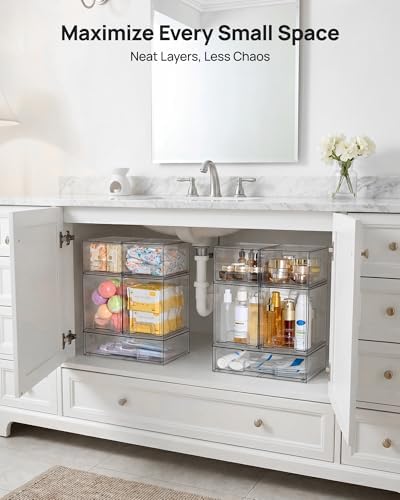 Vtopmart Clear Stackable Storage Drawers Set of 7, Plastic Organizer Bins
