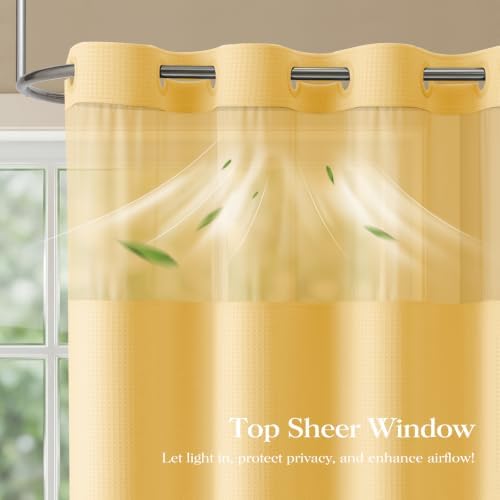 Dynamene Gold Hook Free Waffle Shower Curtain & Snap-in Fabric Liner,72x99