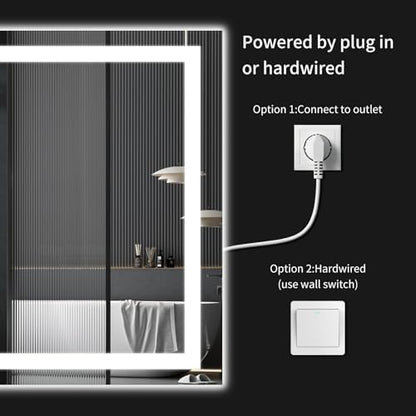 22"x30" Lighted LED Bathroom Mirror with Lights,Dimmable，Anti-Fog,Led Bathroom Vanity Mirror for Wall,Backlit + Front Lit,3 Colors,Memory Function,Shatter-Proof,Tempered Glass,Lighted Mirror