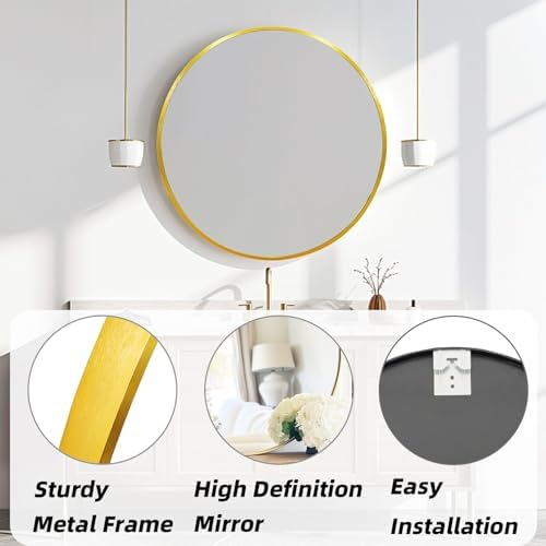 Gold Round Mirror 18 inch, Circle Mirror, Brushed Gold Metal Frame