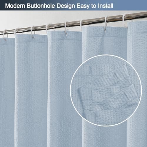 OWENIE Glacier Blue Shower Curtain for Bathroom 96 Inches Extra Long, Elegant 3D Embossed Textured Fabric Shower Curtains, Water Repellent, Machine Washable, Hotel Style, 72" W x 96" L, Glacier Blue