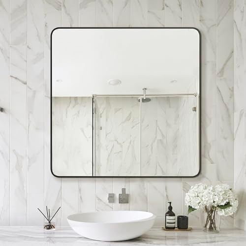 Delma Bathroom Vanity Mirror, Black Framed Mirror for Over Sink, 30x30