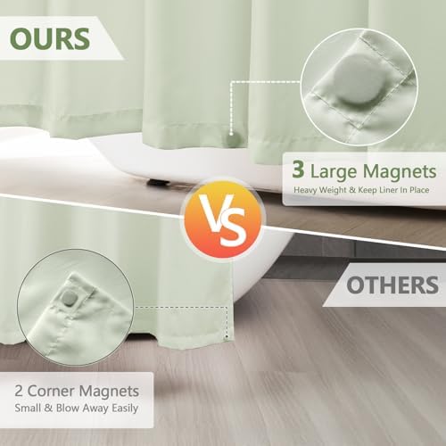 Seenus Waterproof Fabric Shower Curtain Liner with 3 Weighted Magnets, 72 x 84 inch Extra Long Green Cloth Shower Liner Machine Washable, Hotel Quality Lightweight Tall Shower Curtain for Bathroom