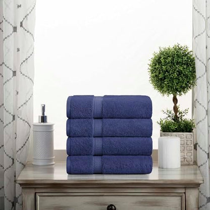 SUPERIOR Egyptian Cotton Plush & Absorbent, Hand Towel Set of 4, Navy Blue