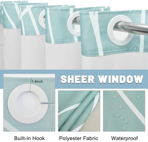 LXBNI Ombre Teal No Hook Shower Curtain with Liner, 71 x 74 Inch
