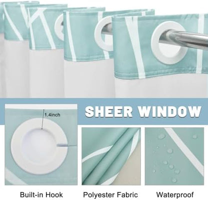 LXBNI Ombre Teal No Hook Shower Curtain with Liner, 71 x 74 Inch