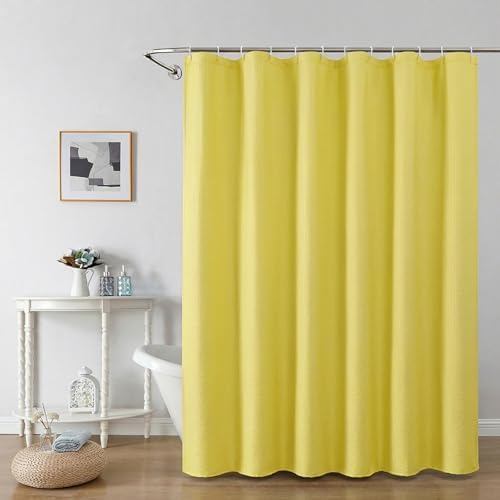 OWENIE Lemon Shower Curtain for Bathroom 72x72 Inch, 3D Embossed Textured Waffle Fabric Shower Curtains, Soft Hotel Farmhouse Style, Water Repellent, Machine Washable, Lemon, 72" W x 72" L