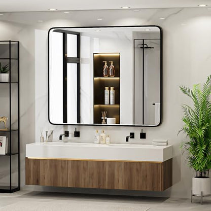 LED 43x36 Inch Lighted Bathroom Mirror,Black Frame,3 Color