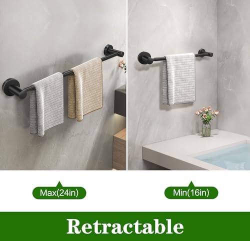 10pcs Matte Black Retractable Bathroom Hardware Set,