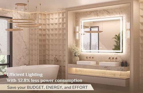 Keonjinn 48x36 Inch LED Bathroom Mirror with Lights, Frontlit & Backlit