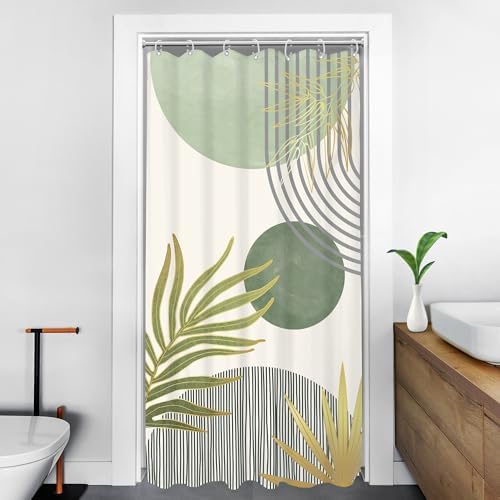 KOMLLEX Mid Century Mint Green Boho Small Stall Bathroom Shower Curtain Set