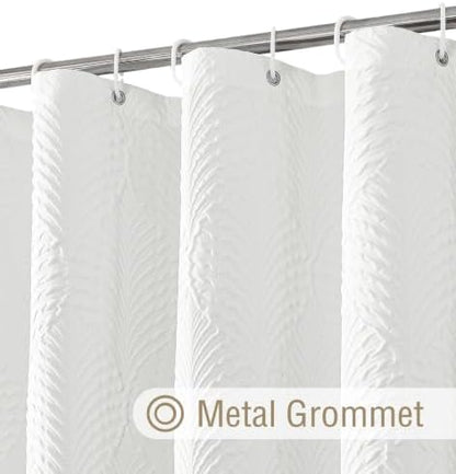 Gibelle Small Stall Shower Curtain, Narrow Half 3D Embossed Textured White Fabric Shower Curtain, Modern Farmhouse Chic Soft Cloth Bathroom Curtains Shower Set with Hooks (White, 36" W x 72" L)