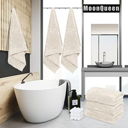 MOONQUEEN 6 Pack Premium Bath Towel Set - Quick Drying - Microfiber Coral Velvet Highly Absorbent Towels - Multipurpose Use as Bath Fitness, Bathroom, Shower, Sports, Yoga Towel (Cream)