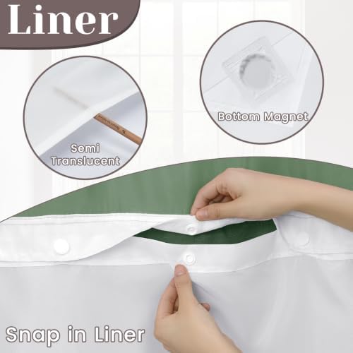 SORTTO No Hook Slub Shower Curtain with Liner, 71x74, Dark Green