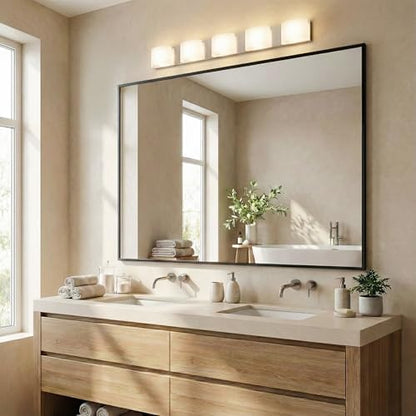 48"x36" Matte Black Large Framed Bathroom Vanity Wall Mirror