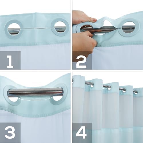 River Dream Extra Long No Hook Shower Curtain with Snap-in Liner, Blue