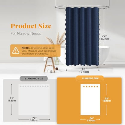 BTTN Narrow Boho Scalloped Linen Textured Shower Curtain, 54x72, Navy Blue