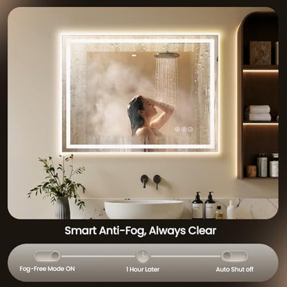 40"x30" LED Bathroom Mirror with Anti-Fog, Backlit & Front Lights, Memory