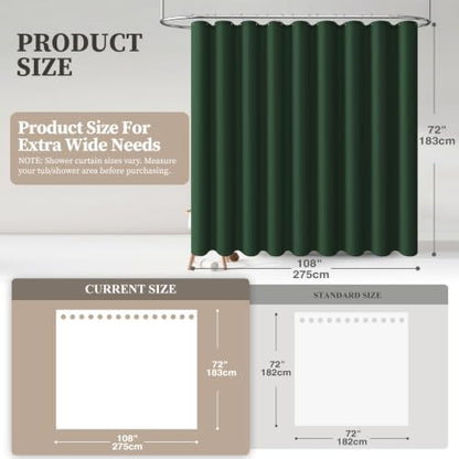 BTTN 108x72 Linen Textured Waterproof Cloth Shower Curtain, Emerald Green