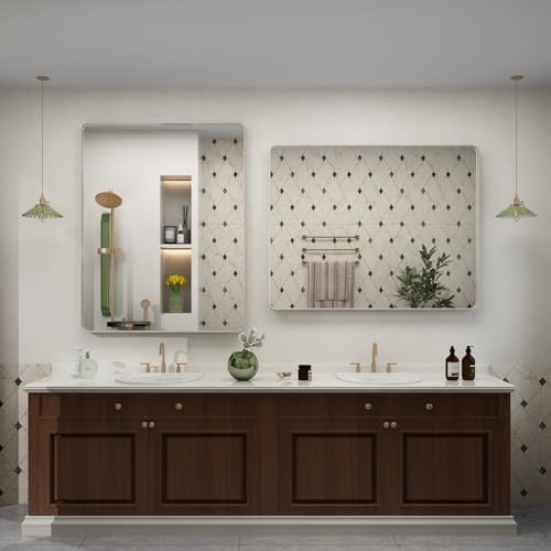 40x30 Inch Silver Brushed Bathroom Mirror for Wall