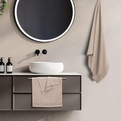 BELIZZI HOME Ultra Soft 3 Pack Cotton Towel Set, Contains a Bath Towels 28x55 inch, a Hand Towels 16x24 inch & a Wash Cloths 12x12 inch, Ideal Everyday use, Compact & Lightweight - Tan