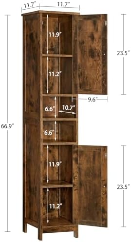 TEENFON 67" Tall Bathroom Cabinet with 2 Adjustable Shelves and 2 Doors, Narrow Bathroom Storage Cabinet for Small Space, Living Room, Entryway, Kitchen, Rustic Brown