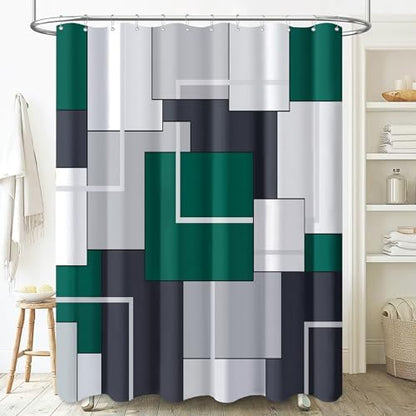 BTTN Emerald Green Modern Geometric Waterproof Shower Curtain Set, 72 x 72