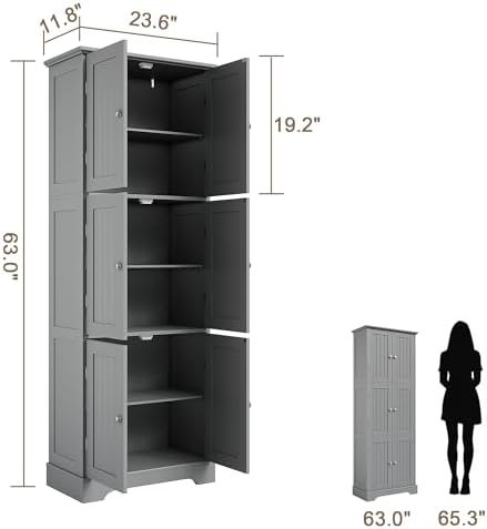 ChooChoo 63.2" Tall Bathroom Storage Cabinet with 6 Doors