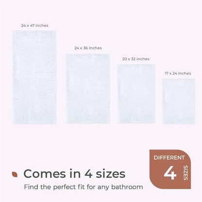 FRESHMINT Chenille Bathroom Rugs Mat 24"x17", Non-Slip Bath Mat for Bathroom Floor, Washable Soft Thick Water Absorbent Microfiber Shower Mat, White